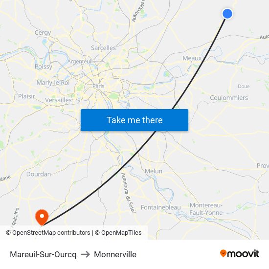 Mareuil-Sur-Ourcq to Monnerville map