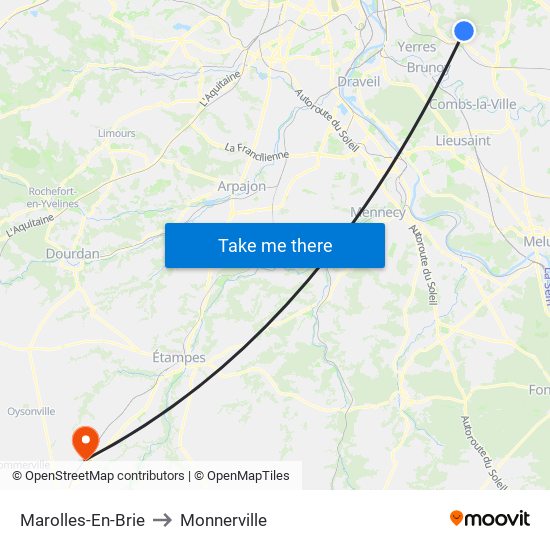 Marolles-En-Brie to Monnerville map