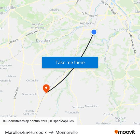 Marolles-En-Hurepoix to Monnerville map