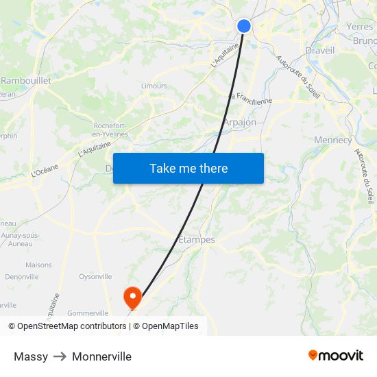 Massy to Monnerville map