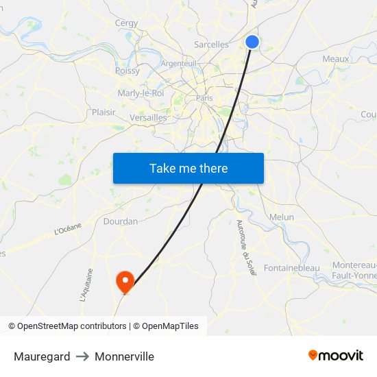 Mauregard to Monnerville map