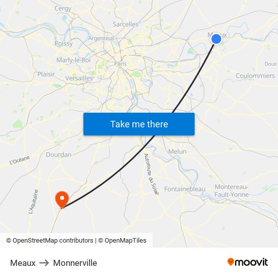 Meaux to Monnerville map