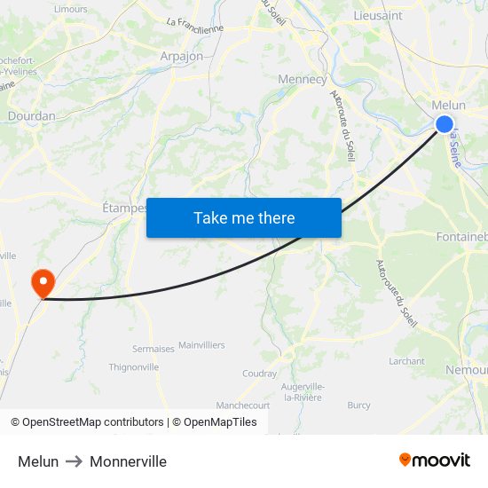 Melun to Monnerville map