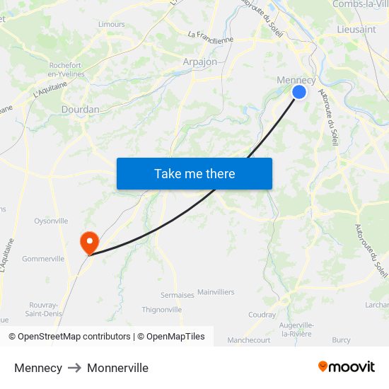 Mennecy to Monnerville map