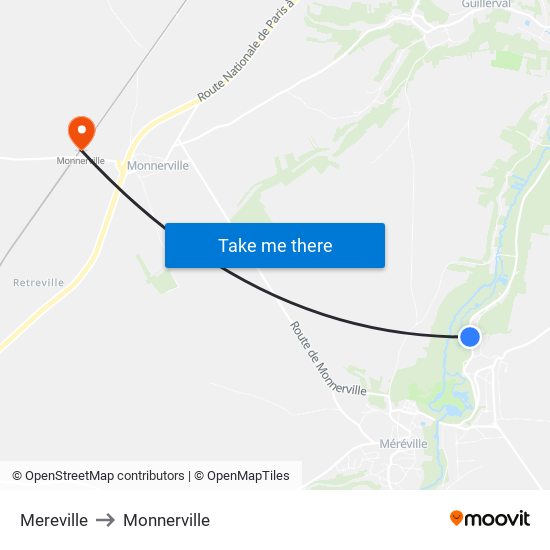 Mereville to Monnerville map