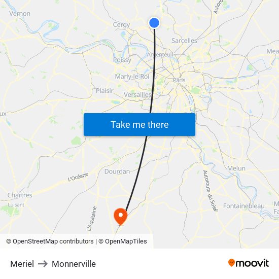 Meriel to Monnerville map