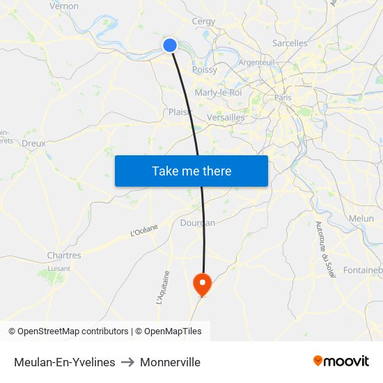 Meulan-En-Yvelines to Monnerville map