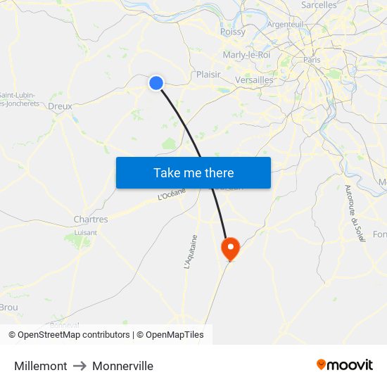 Millemont to Monnerville map