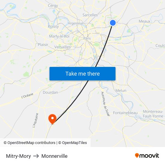 Mitry-Mory to Monnerville map
