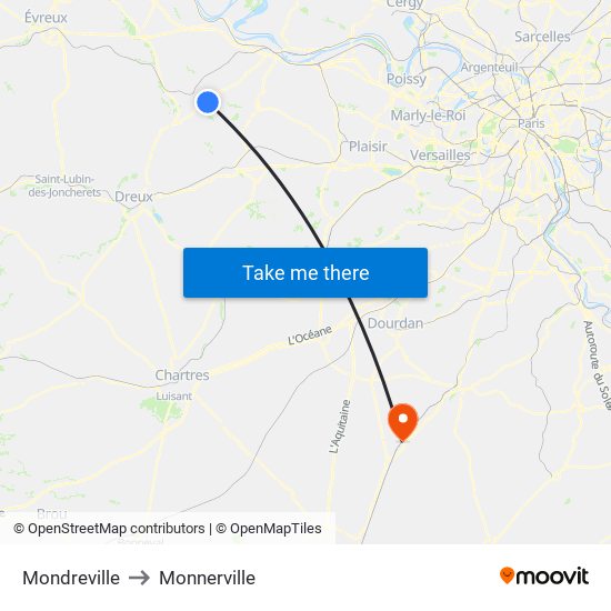 Mondreville to Monnerville map
