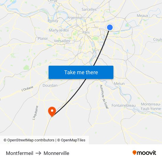 Montfermeil to Monnerville map
