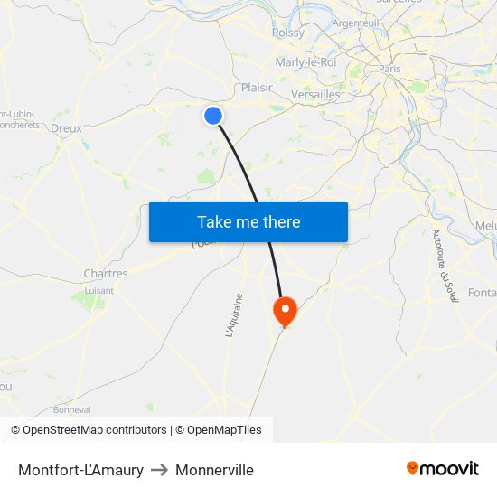 Montfort-L'Amaury to Monnerville map
