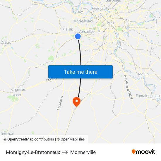 Montigny-Le-Bretonneux to Monnerville map