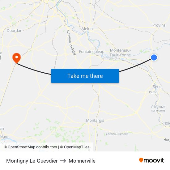 Montigny-Le-Guesdier to Monnerville map