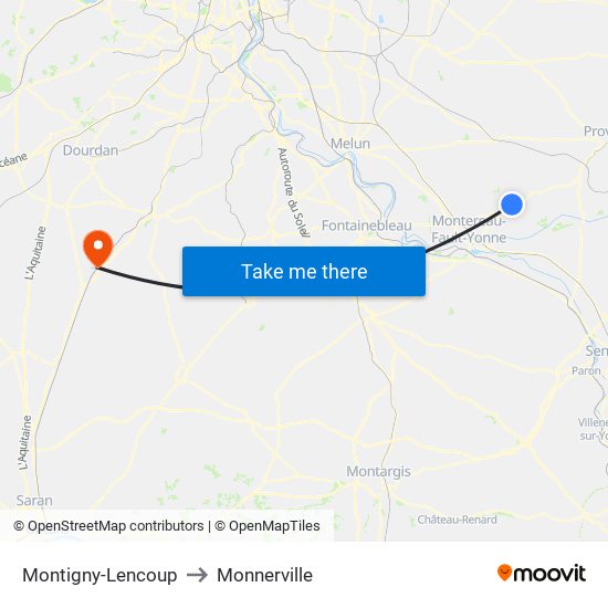 Montigny-Lencoup to Monnerville map