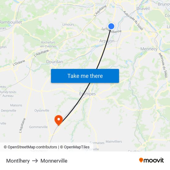 Montlhery to Monnerville map