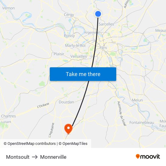 Montsoult to Monnerville map