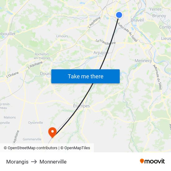 Morangis to Monnerville map