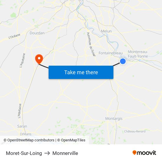 Moret-Sur-Loing to Monnerville map