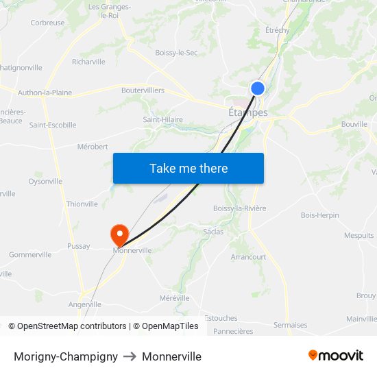Morigny-Champigny to Monnerville map