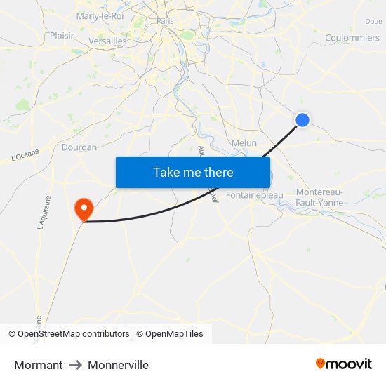 Mormant to Monnerville map