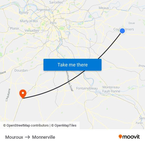 Mouroux to Monnerville map