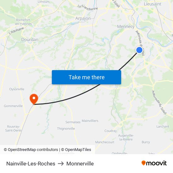 Nainville-Les-Roches to Monnerville map