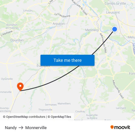 Nandy to Monnerville map
