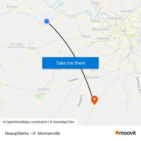 Neauphlette to Monnerville map