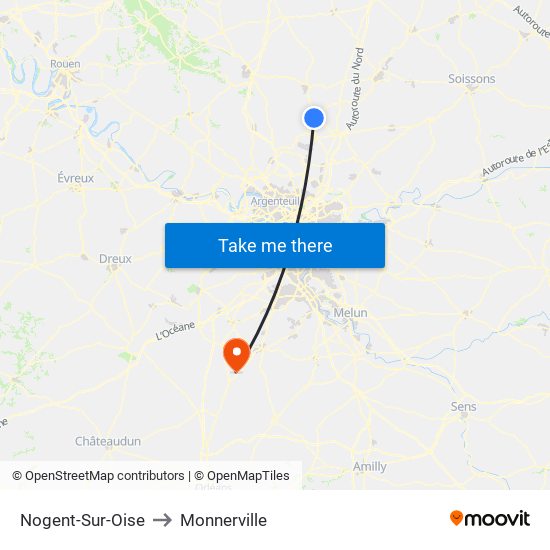 Nogent-Sur-Oise to Monnerville map