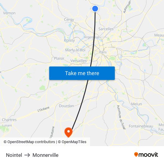 Nointel to Monnerville map