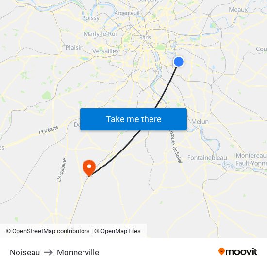 Noiseau to Monnerville map