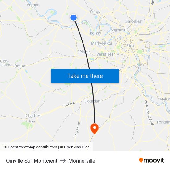 Oinville-Sur-Montcient to Monnerville map