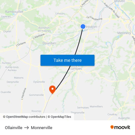 Ollainville to Monnerville map