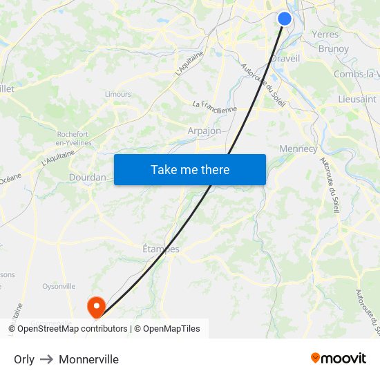 Orly to Monnerville map