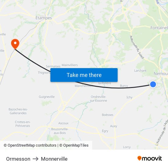 Ormesson to Monnerville map