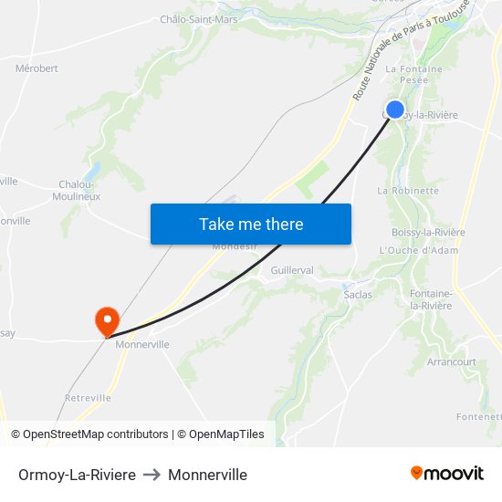 Ormoy-La-Riviere to Monnerville map