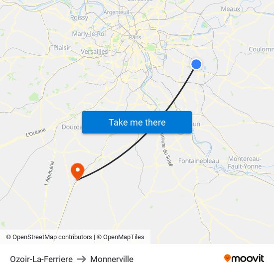 Ozoir-La-Ferriere to Monnerville map