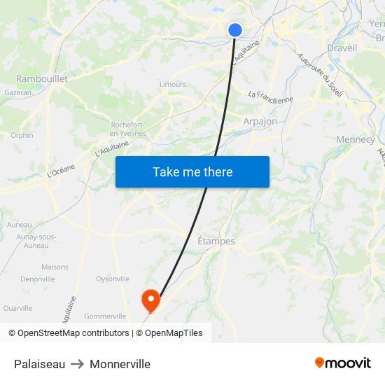 Palaiseau to Monnerville map