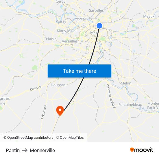 Pantin to Monnerville map