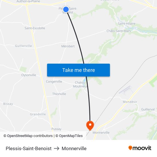 Plessis-Saint-Benoist to Monnerville map