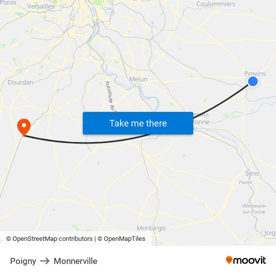 Poigny to Monnerville map