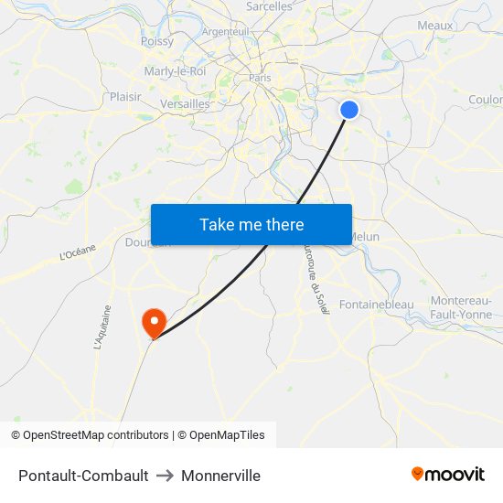 Pontault-Combault to Monnerville map