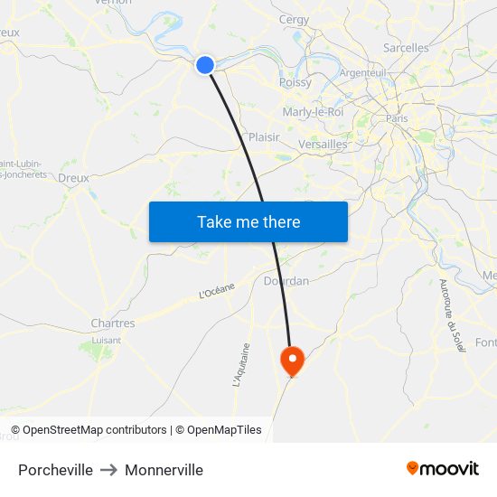 Porcheville to Monnerville map