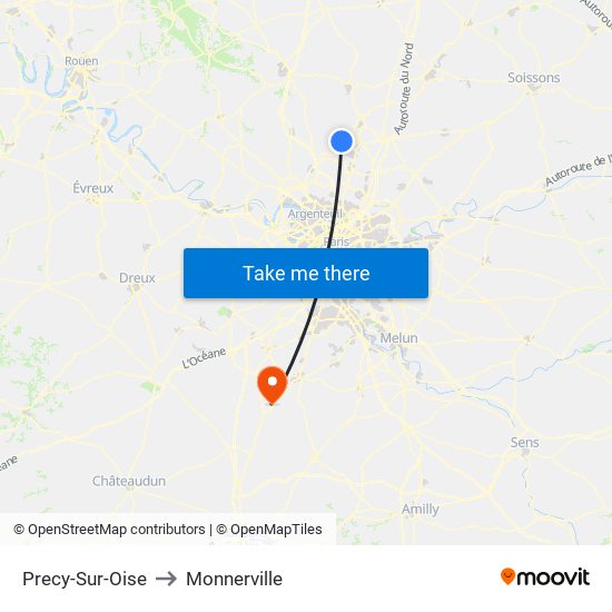 Precy-Sur-Oise to Monnerville map