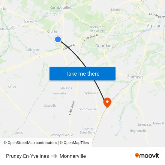 Prunay-En-Yvelines to Monnerville map