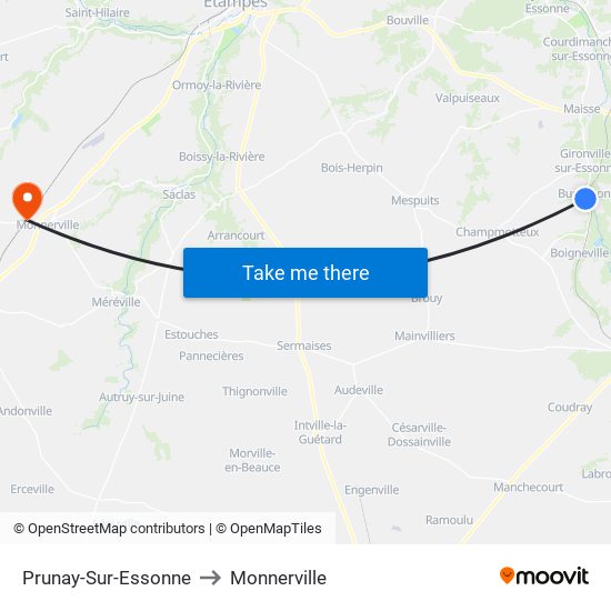 Prunay-Sur-Essonne to Monnerville map