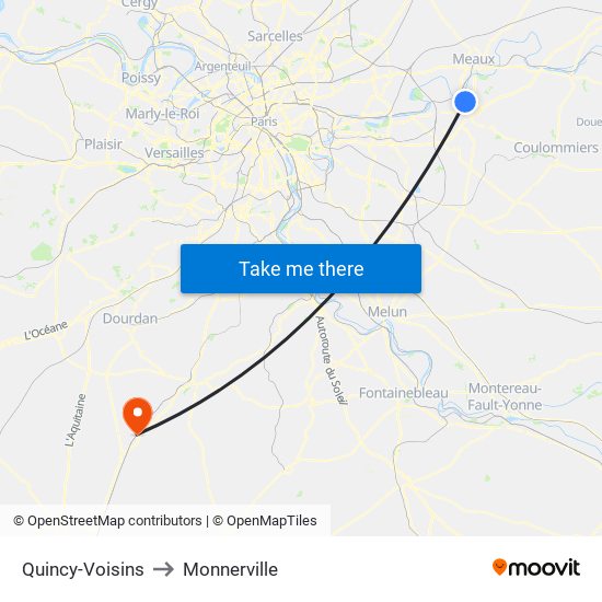 Quincy-Voisins to Monnerville map