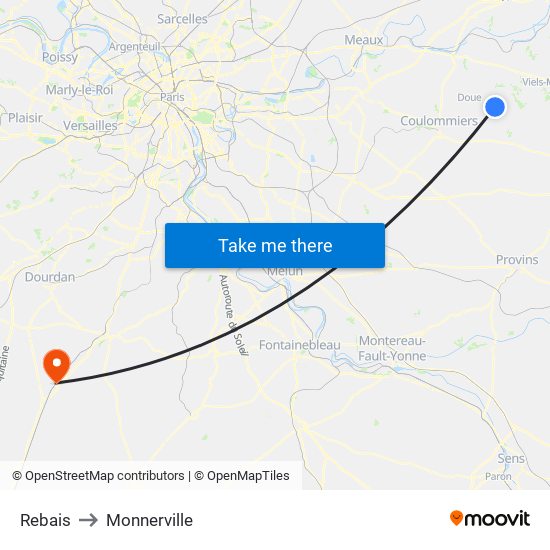 Rebais to Monnerville map