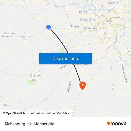 Richebourg to Monnerville map